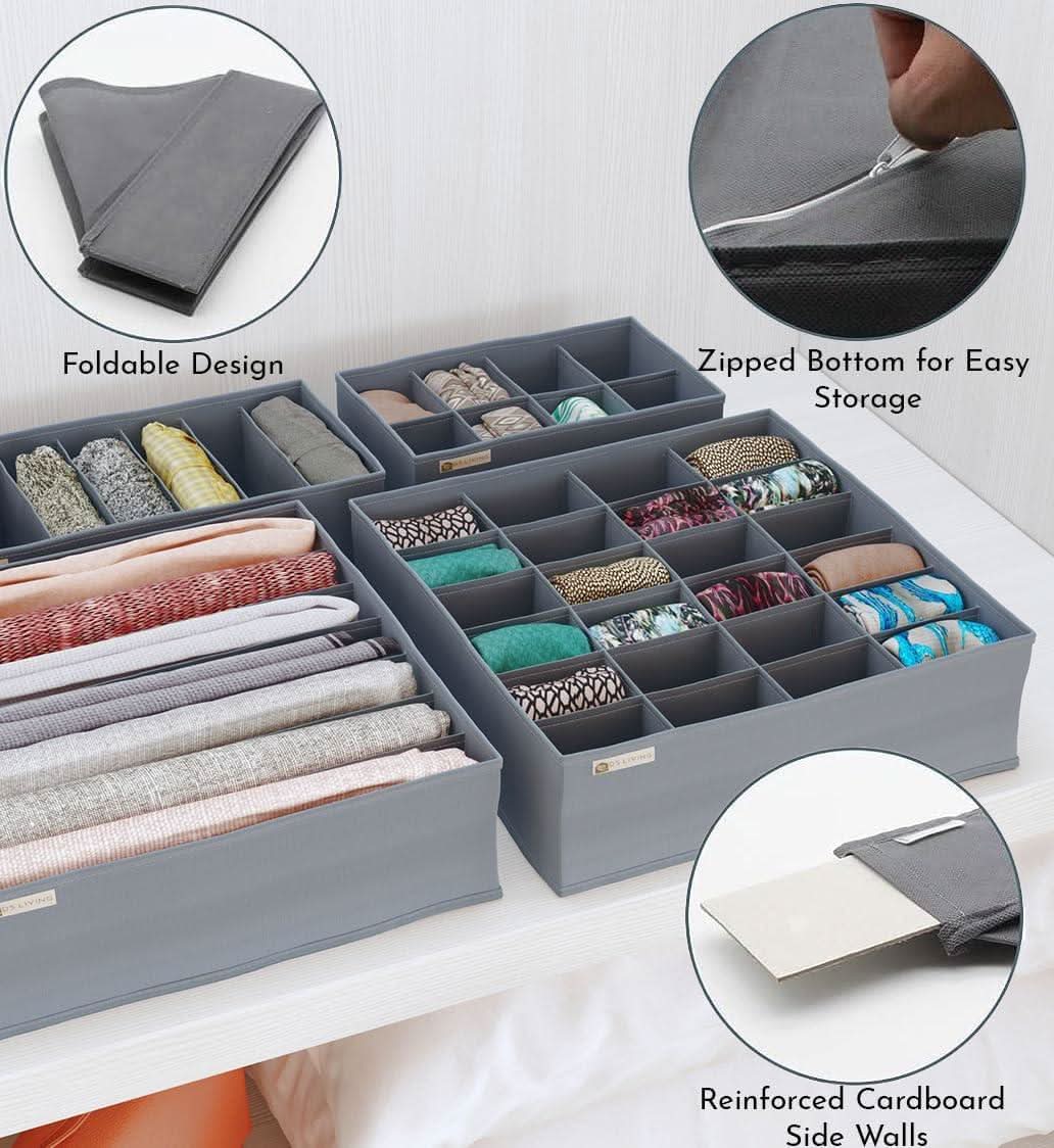 Folderable Clothes Drawer Organiser Storage Set of 4 Grey