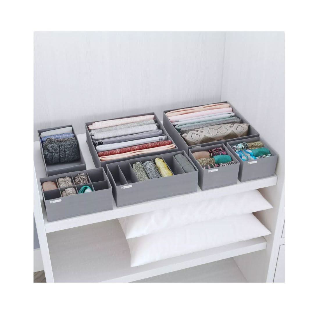 Folderable Clothes Drawer Organiser Storage Set of 7 Grey
