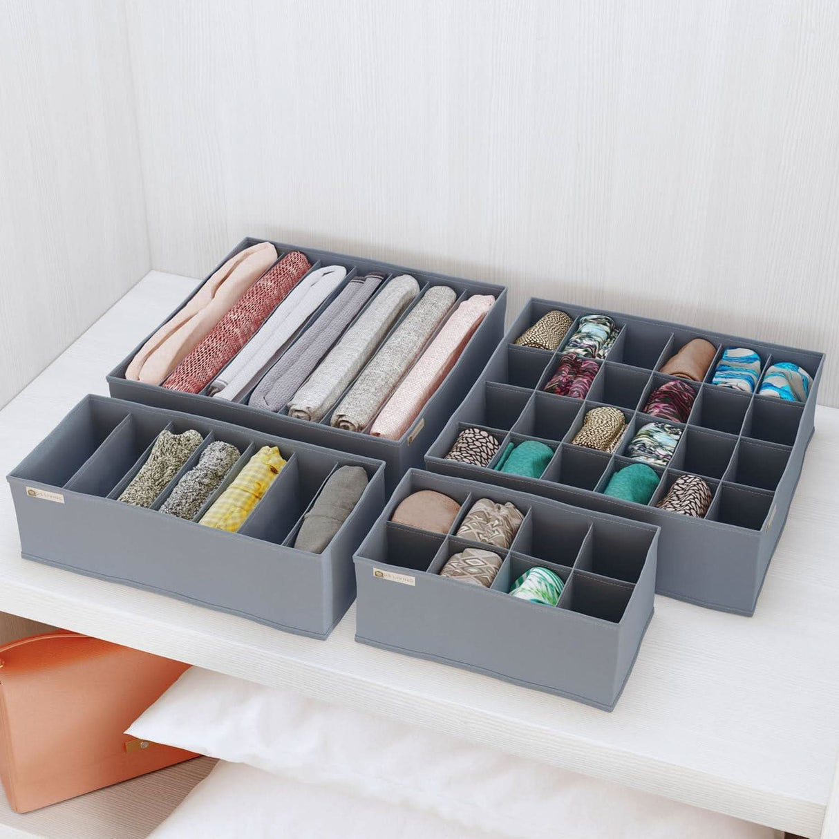 Folderable Clothes Drawer Organiser Storage Set of 4 Grey