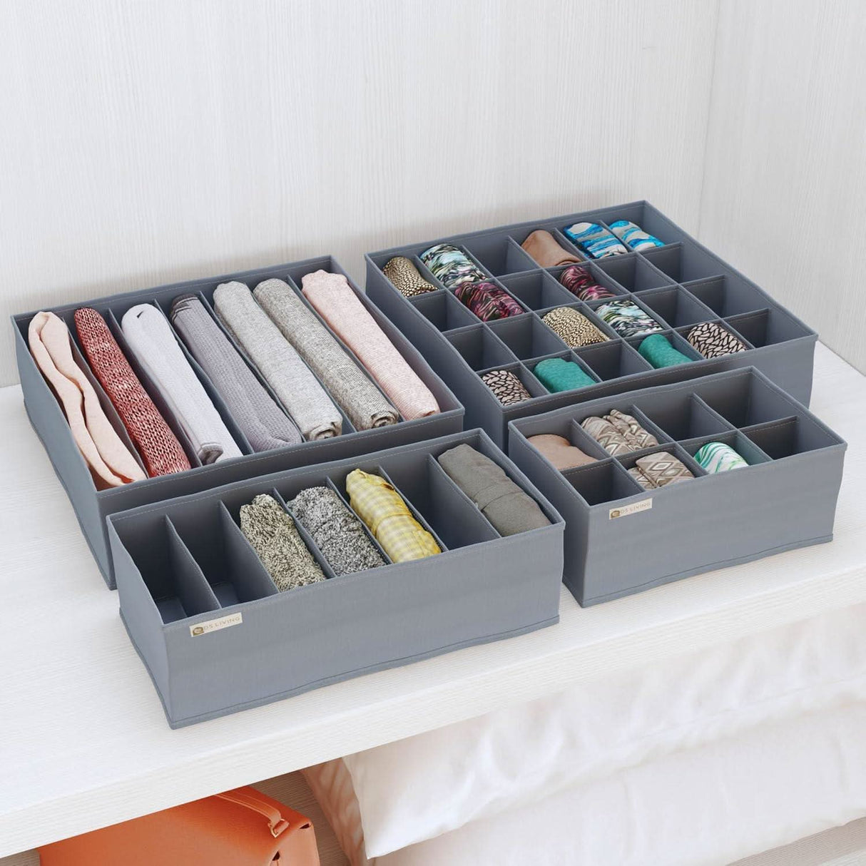 Folderable Clothes Drawer Organiser Storage Set of 4 Grey