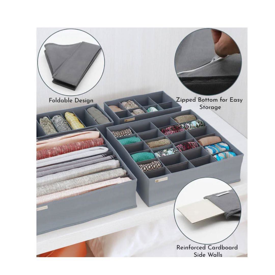 Folderable Clothes Drawer Organiser Storage Set of 7 Grey