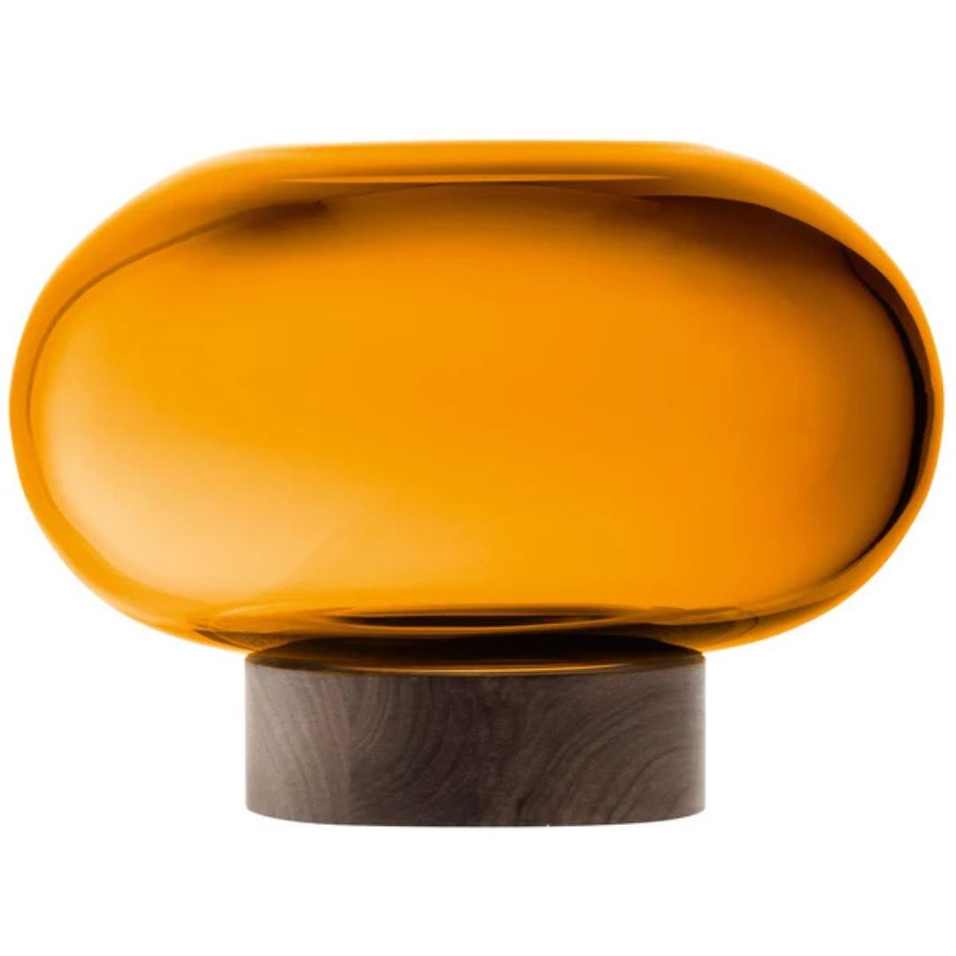 LSA Oblate Glass Vase Lantern 19.5cm with Walnut Base Amber