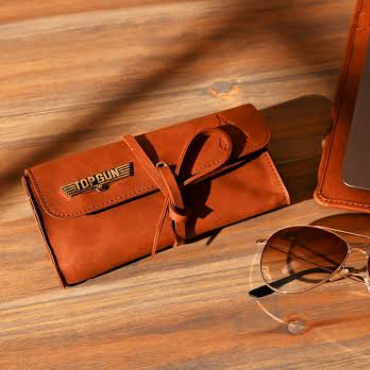 Top Gun PU Leather Sunglasses Case Brown