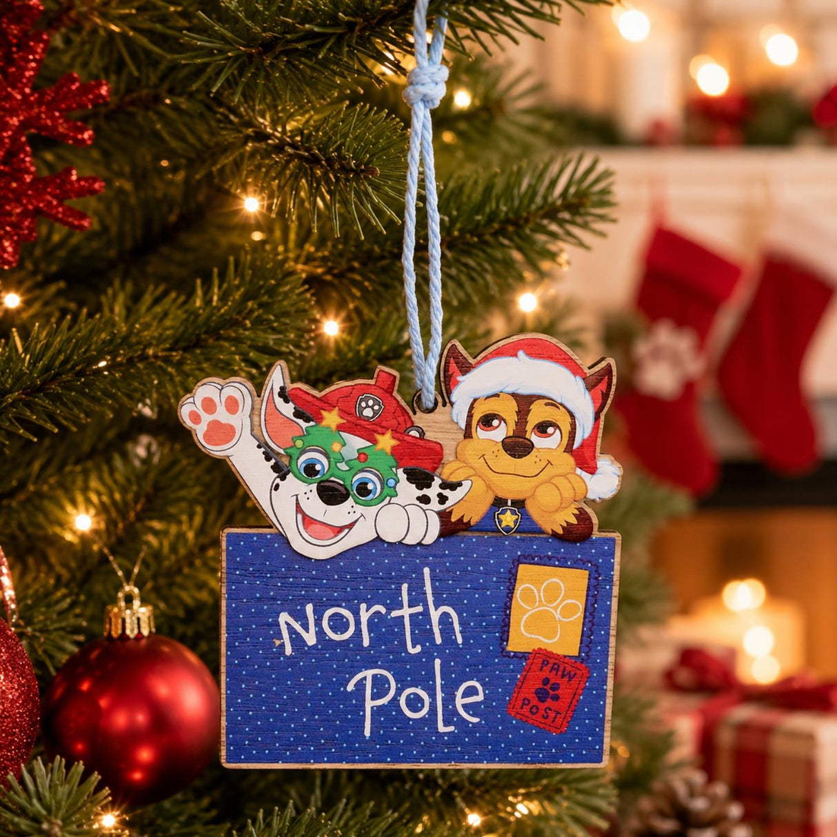 Paw Patrol Chase and Marshall North Pole Wooden Chritsmas Hanging Decoration