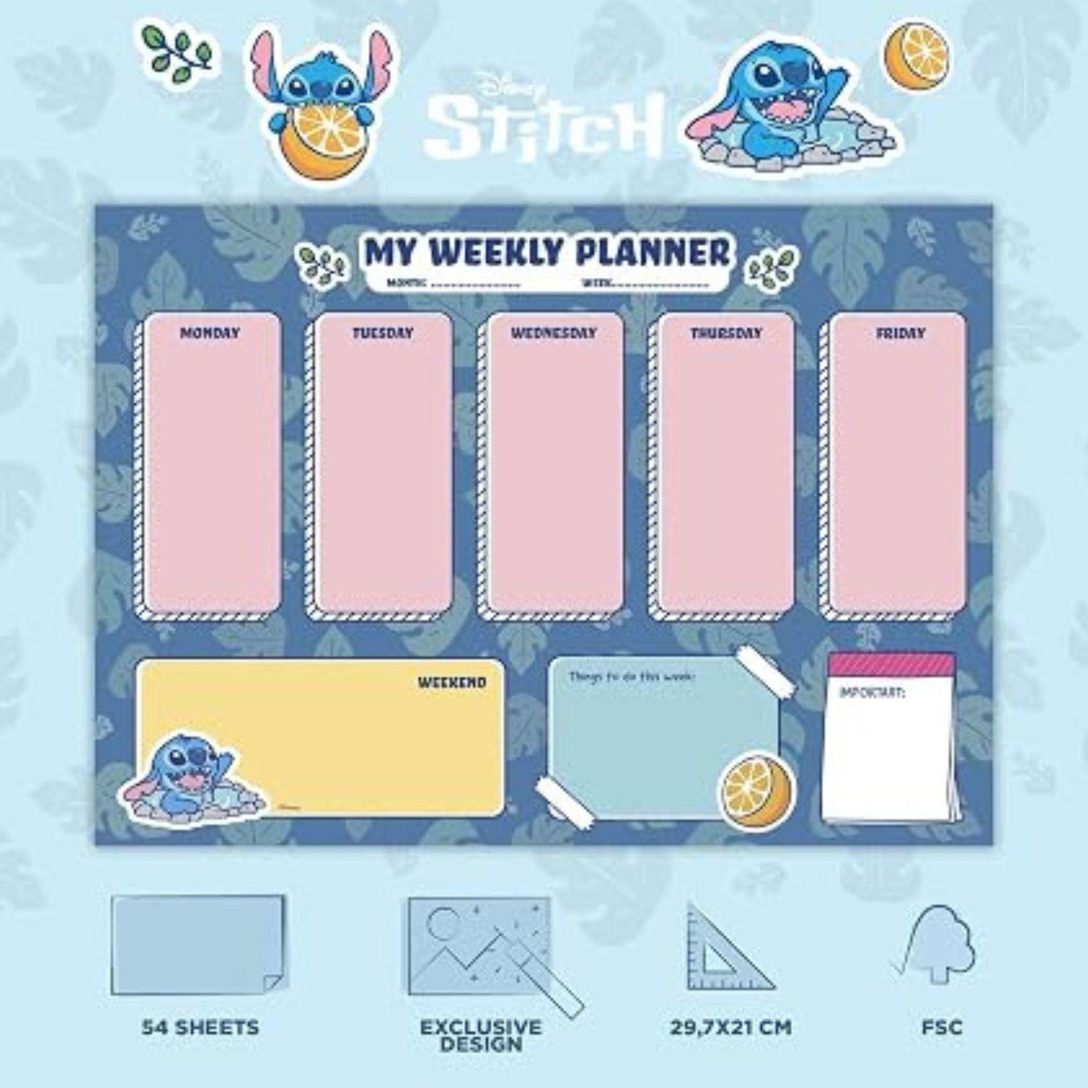 Disney Stitch A4 Weekly Planner Notepad