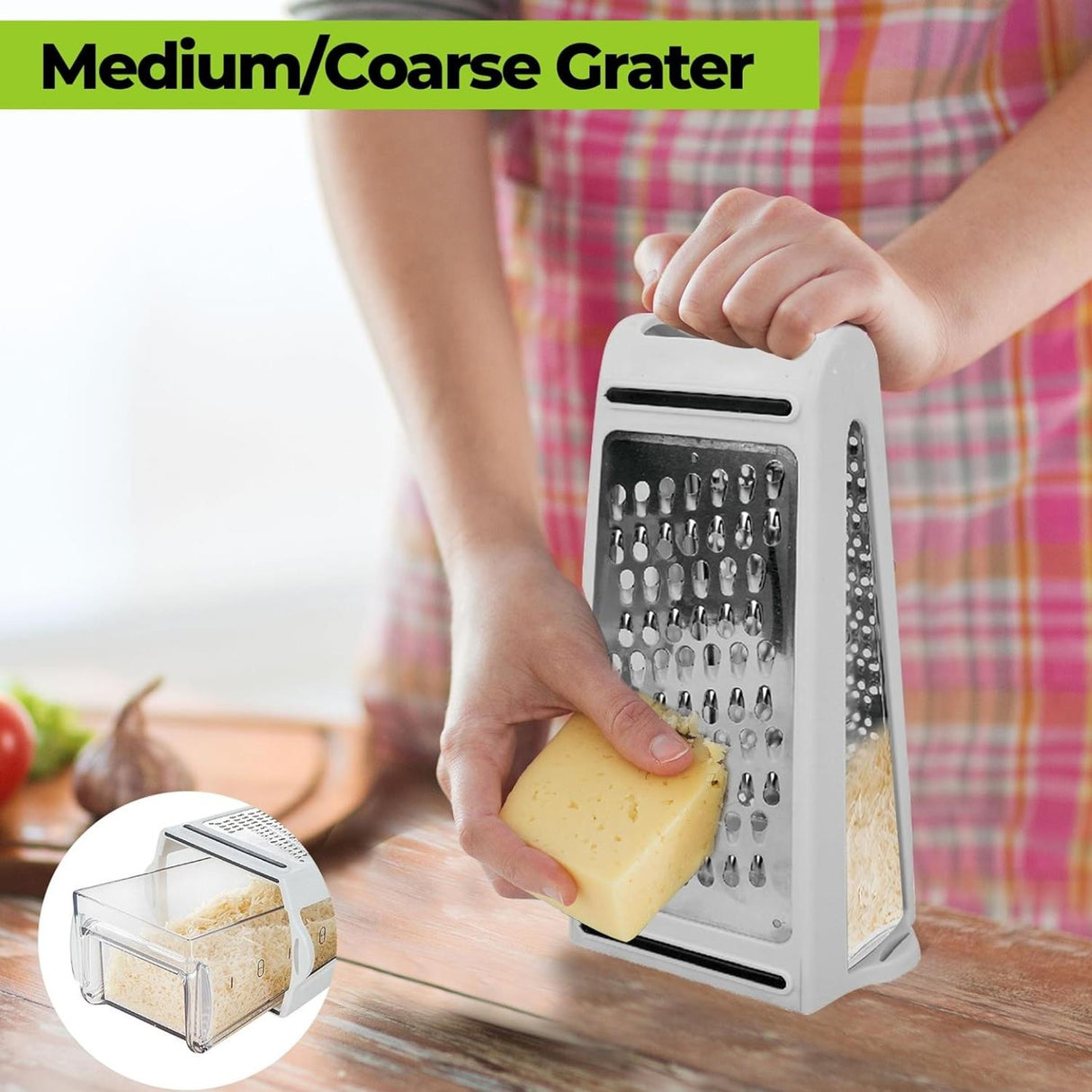 2-Way Stainless Steel Food Grater with 480ml Measuring Box