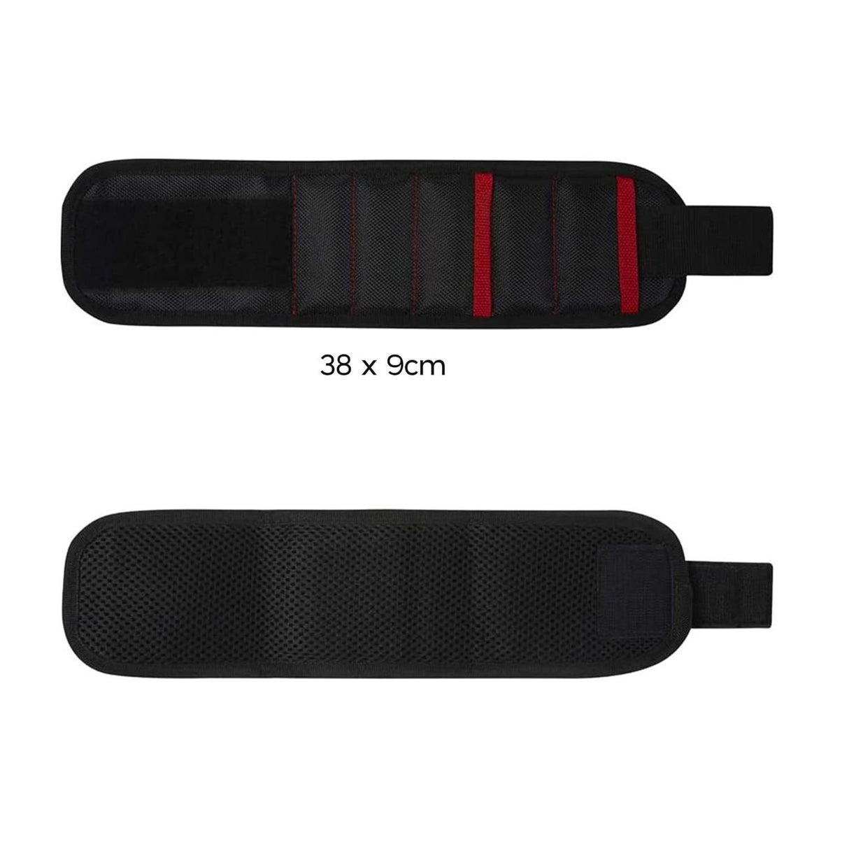 Magnetic Wristband Tool Holder with 15 Magnets and Storage Pockets Black