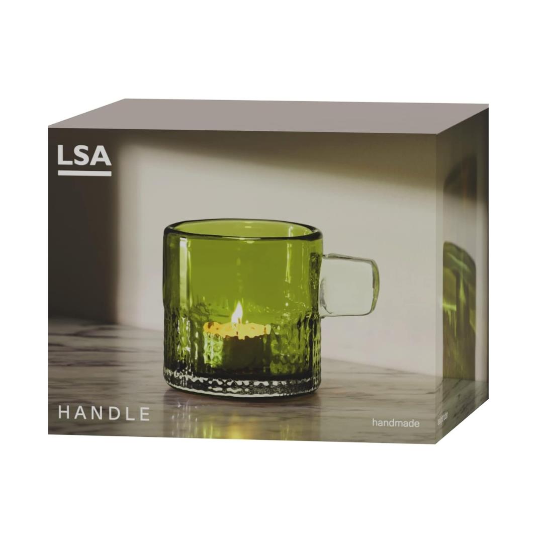 LSA Glass Tealight Holder with Handle 9cm Olive