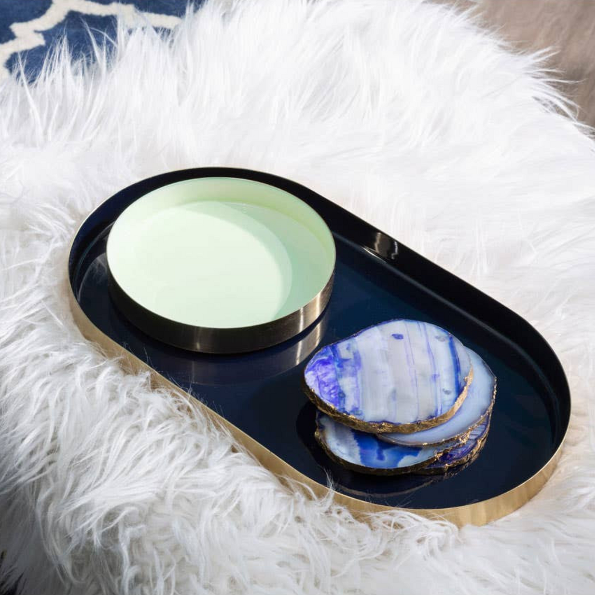 Elva Set Of Two Navy And Gold Trays