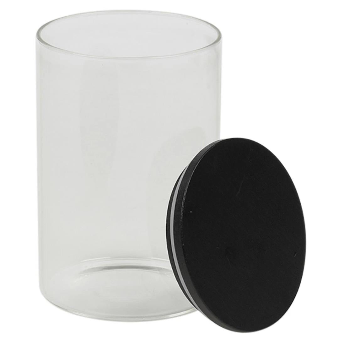 Clear Glass Cylinder Storage Jar with Black Lid 550ml