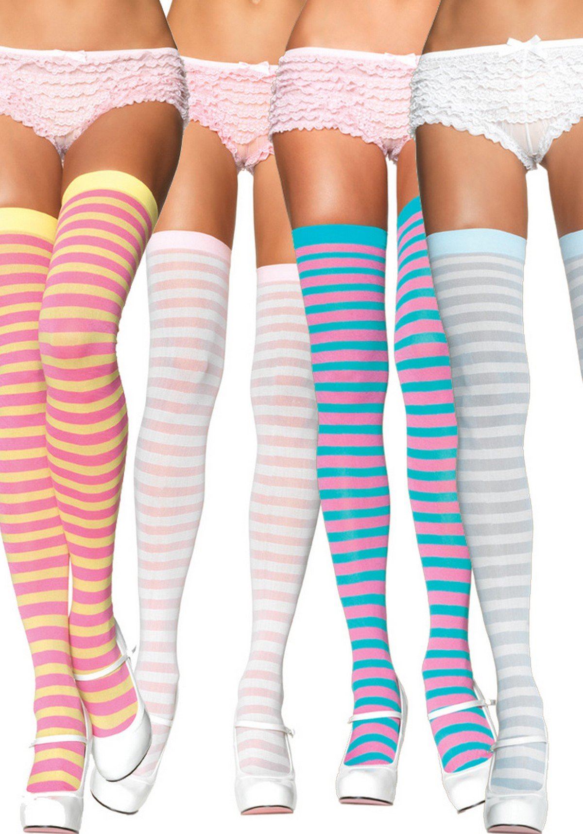 Leg Avenue Striped Thigh High Stockings - Pink and Blue One Size