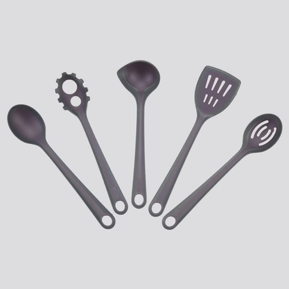 Calitek Utensil 5 Piece Set with Stand and Spoon Rest Purple