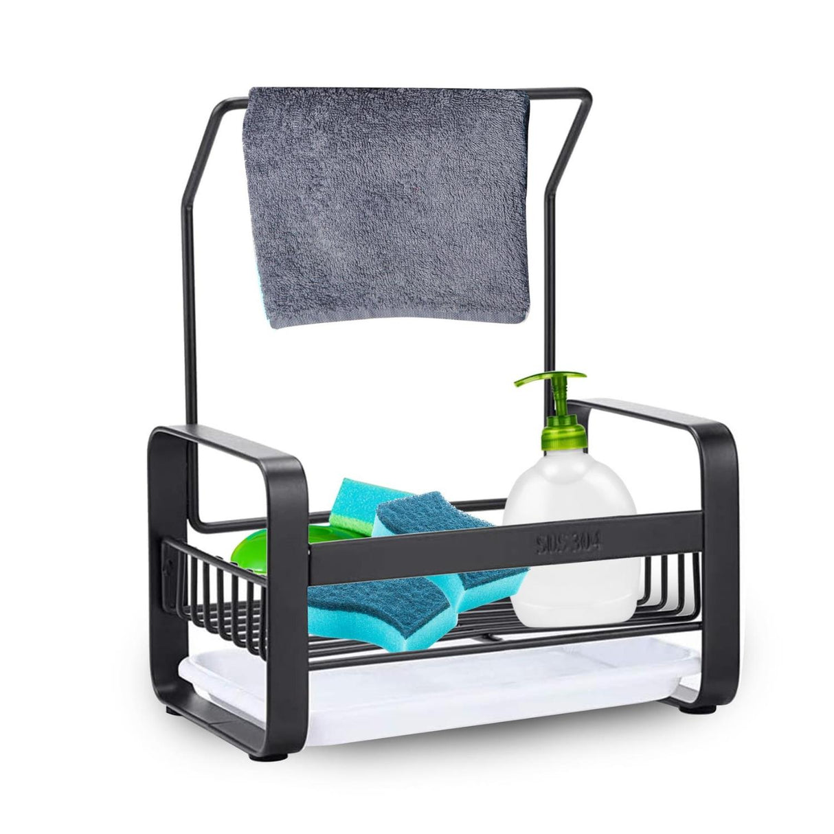 Kitchen Sink Caddy Organiser with Drying Rack Black