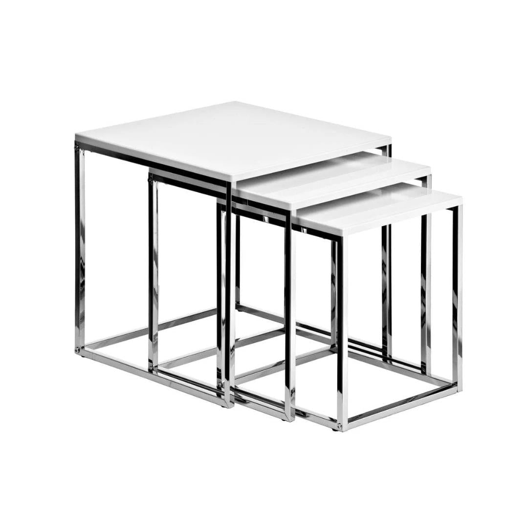 White Gloss Top Nest of 3 Tables with Chrome Frame