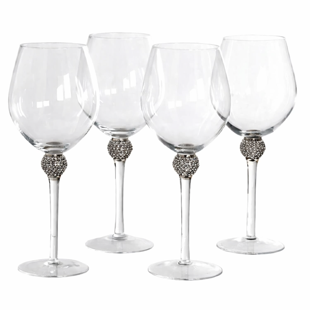 Luxury Crystal Effect Wine Glasses Set of 4 with Diamante Detailing