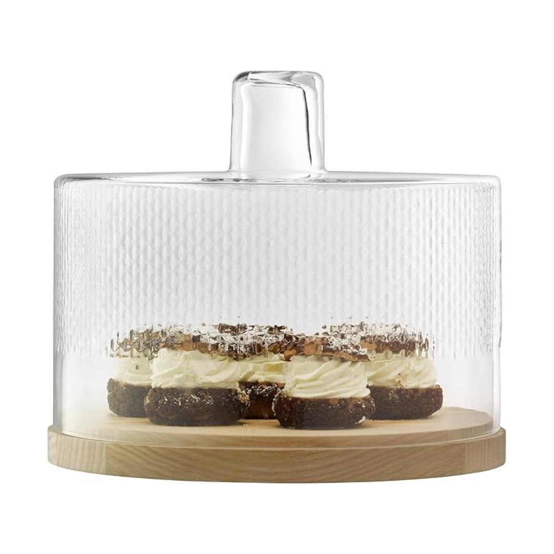 LSA Wicker Glass Serving Dome Ash Base H27.2cm