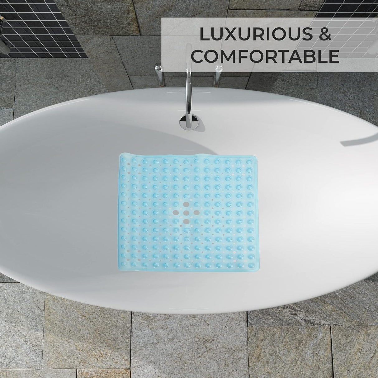 Non-Slip Durable Bath Shower Mat with Suction Cups 53cm x 53cm Blue