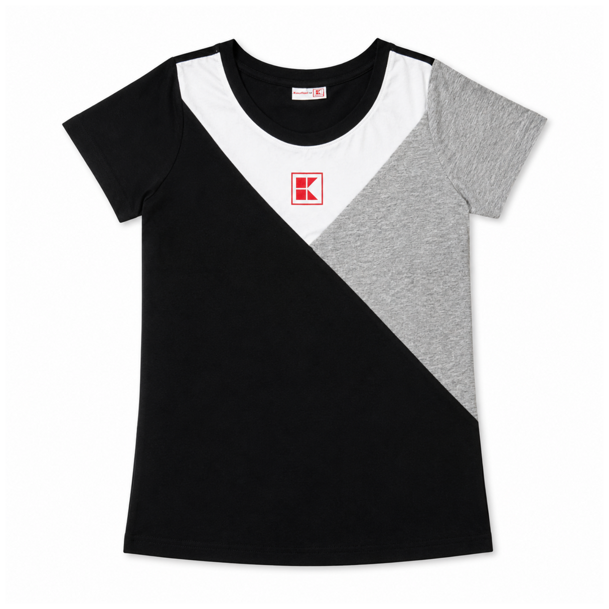 Kaufland Women's Black Grey and White 100% Cotton T-Shirt Size M