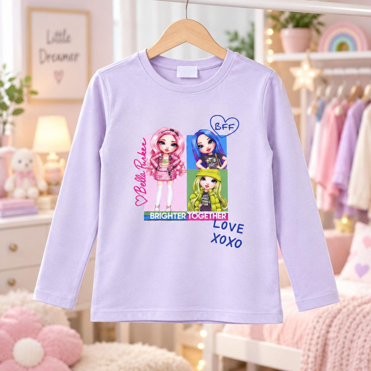 Rainbow High Girls' Long Sleeve Top Love XOXO Size 5-6 Years Lilac