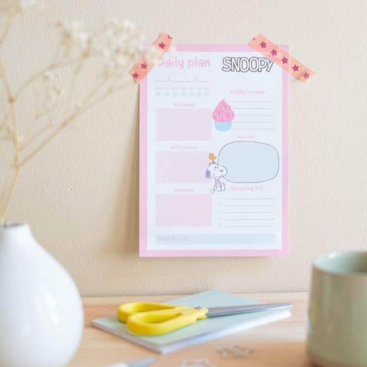 Snoopy Daily A5 Note Pad Planner Pink