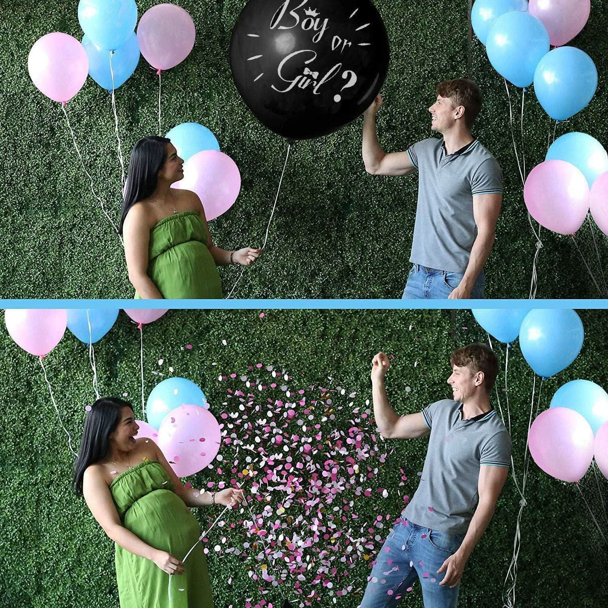 Gender Reveal 36 Inch Balloon with Pink and Blue Confetti