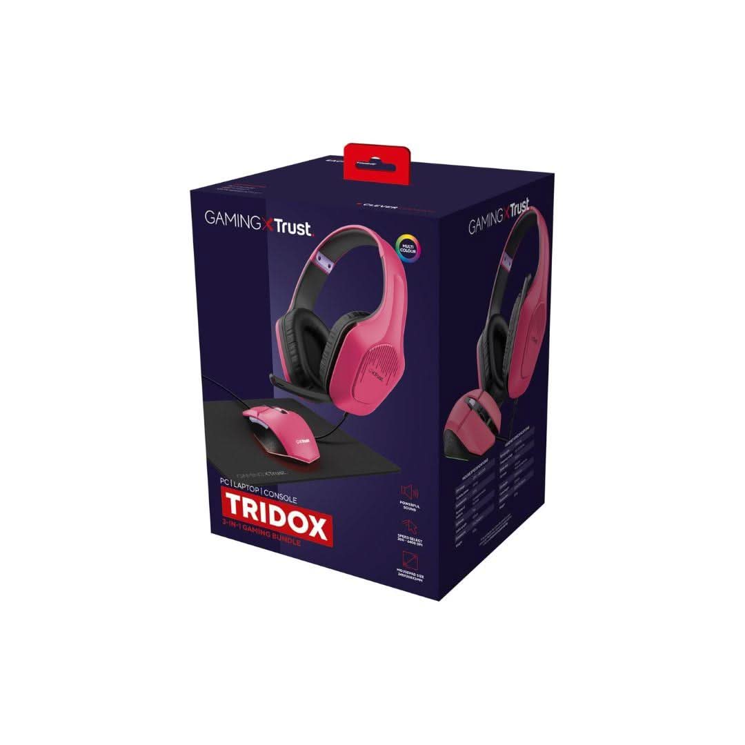 Trust GXT790P Gaming Tridox 3-in-1 Gaming PC Bundle Headset Mouse & Mouse Mat Pink