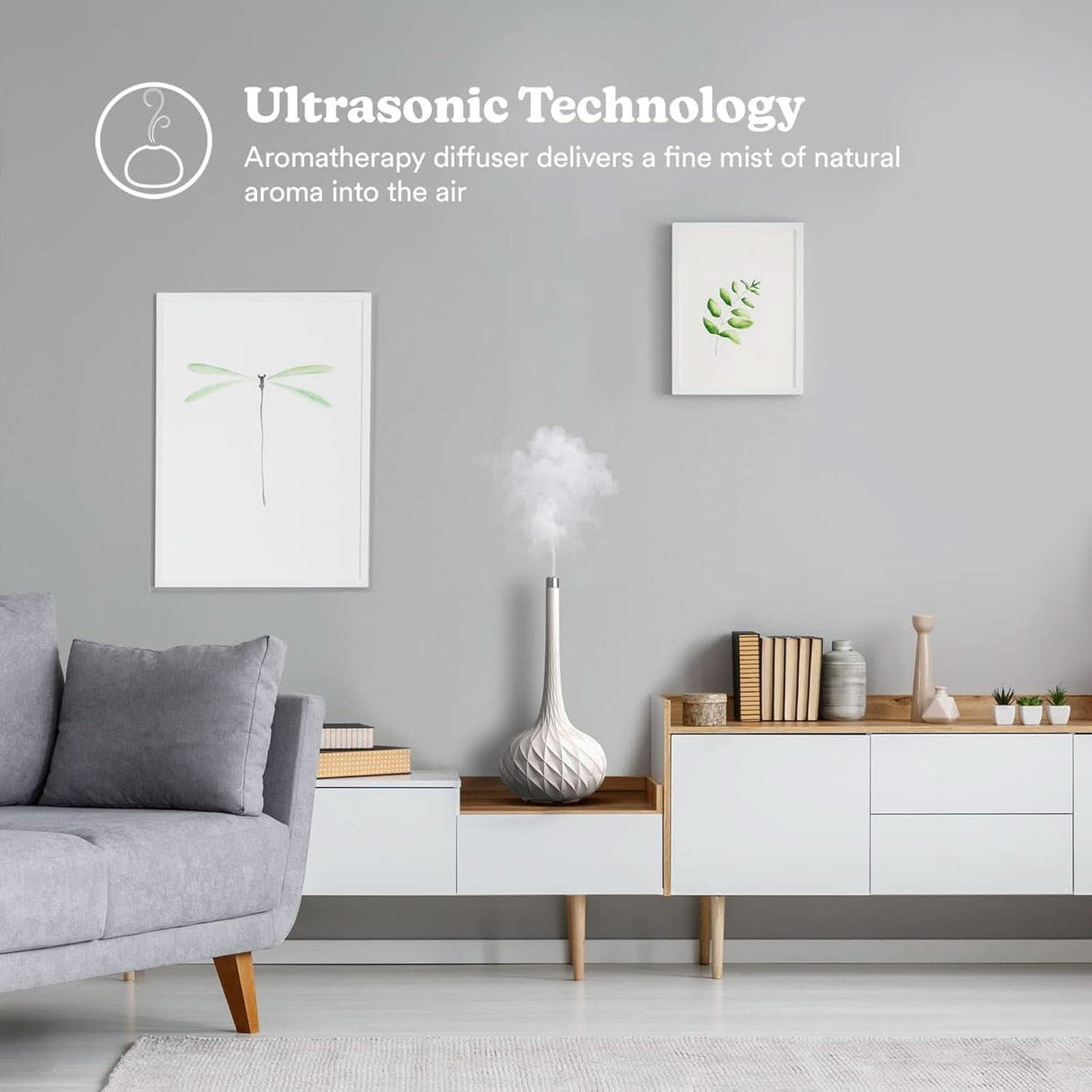 Homedics Ellia Harmony Ultrasonic Cordless Tall Vase Diffuser White