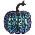 Iridescent pumpkin decor with blue and purple leopard print and black stem from Fancy Dress
