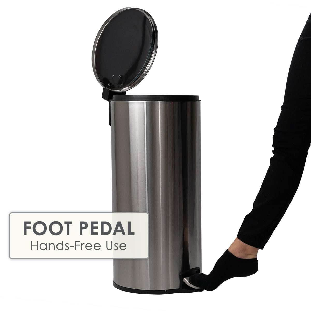 CALITEK 30 Litre Kitchen Bin Stainless Steel Odour Free Hands Free Operation with Fingerprint Proof Coating Silver