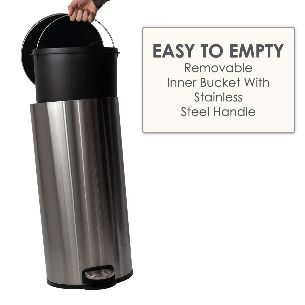 CALITEK 30 Litre Kitchen Bin Stainless Steel Odour Free Hands Free Operation with Fingerprint Proof Coating Silver