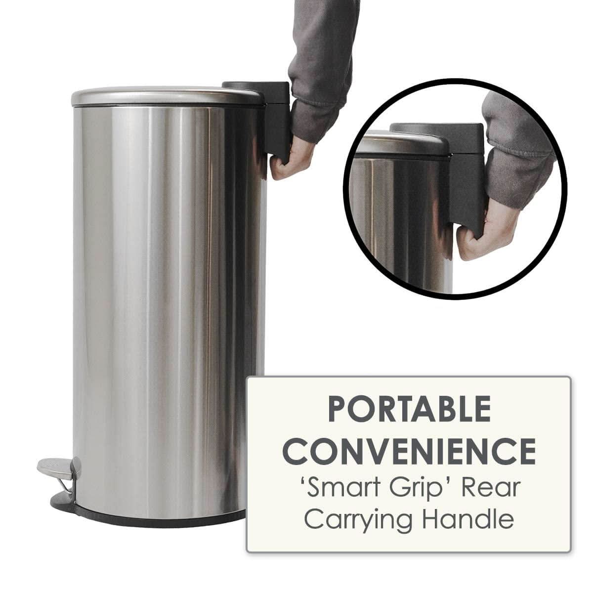 CALITEK 30 Litre Kitchen Bin Stainless Steel Odour Free Hands Free Operation with Fingerprint Proof Coating Silver