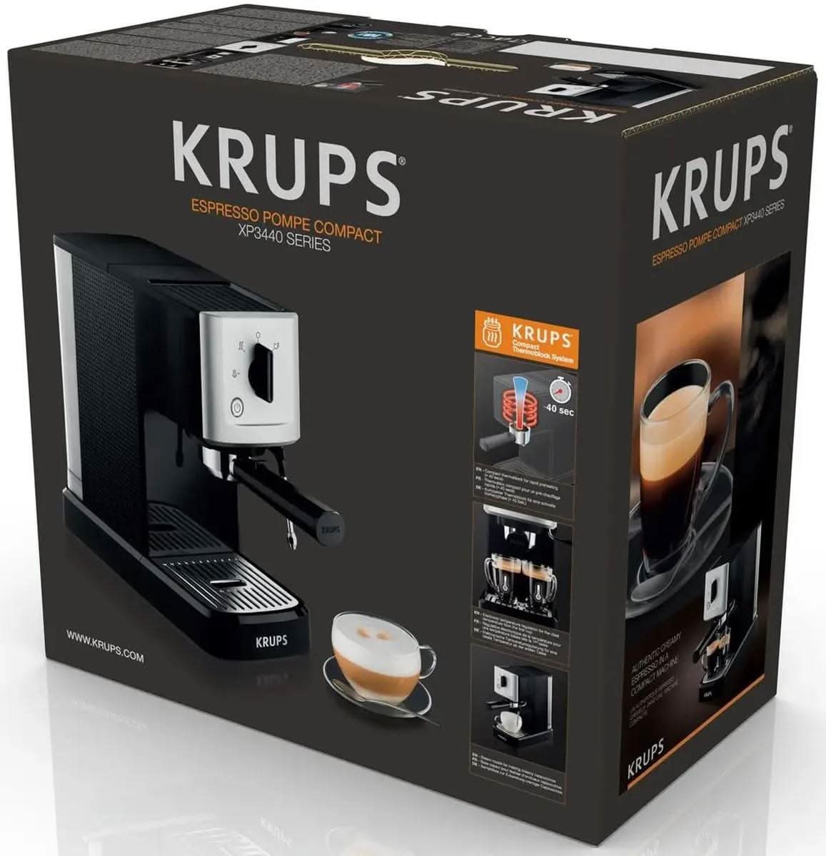 Krups XP3440 Espresso Machine Stainless Steel 1.1 litres - Black/Silver - EU PLUG