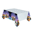 LEGO movie party table cover with colorful characters and Never Stop Playing design by Fancy Dress