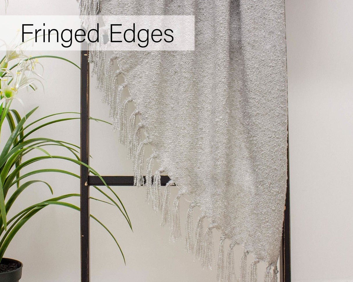 Riva Paoletti Auriella Loose Weaved Fringed Throw - Light Grey