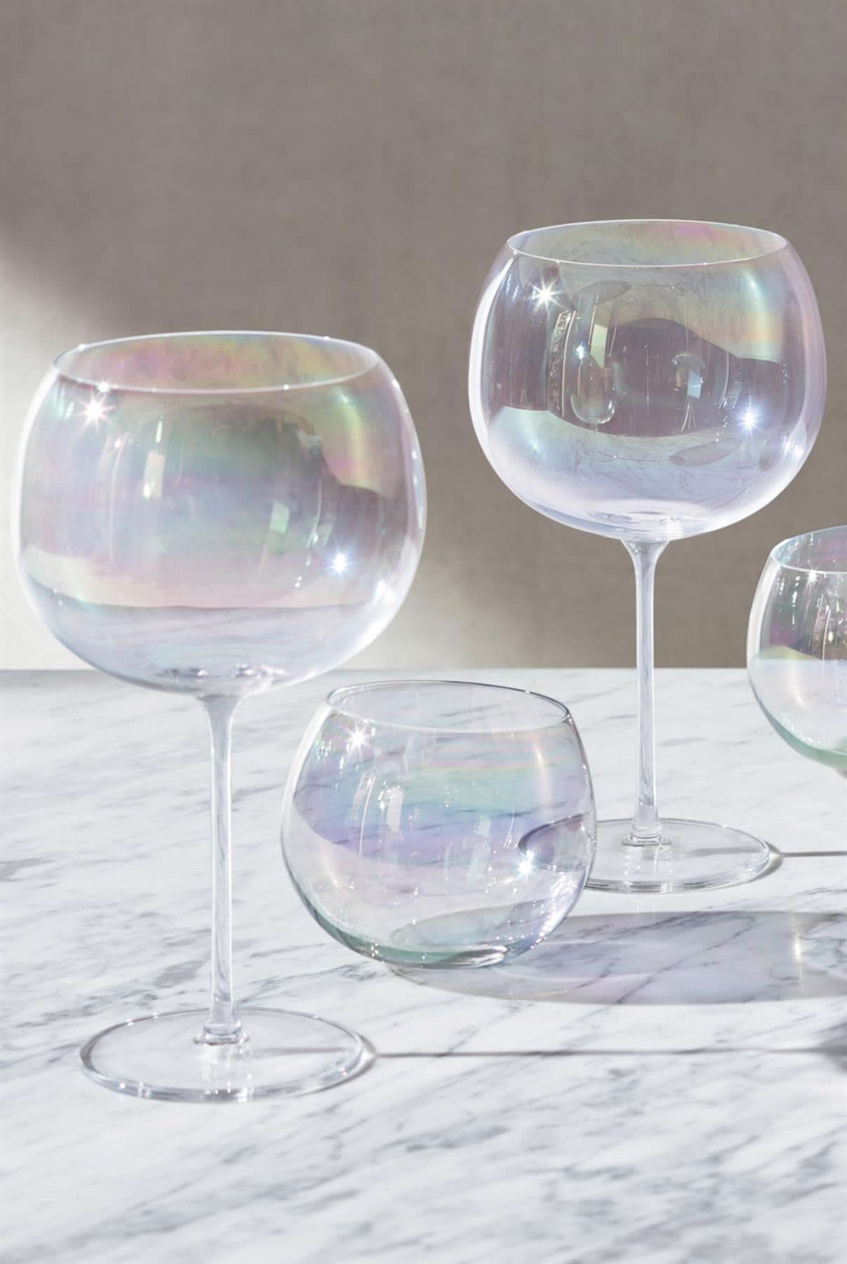 LSA Set of 4 Bubble Pearl Lustre Stemmed Balloon Glass Goblets 680ml