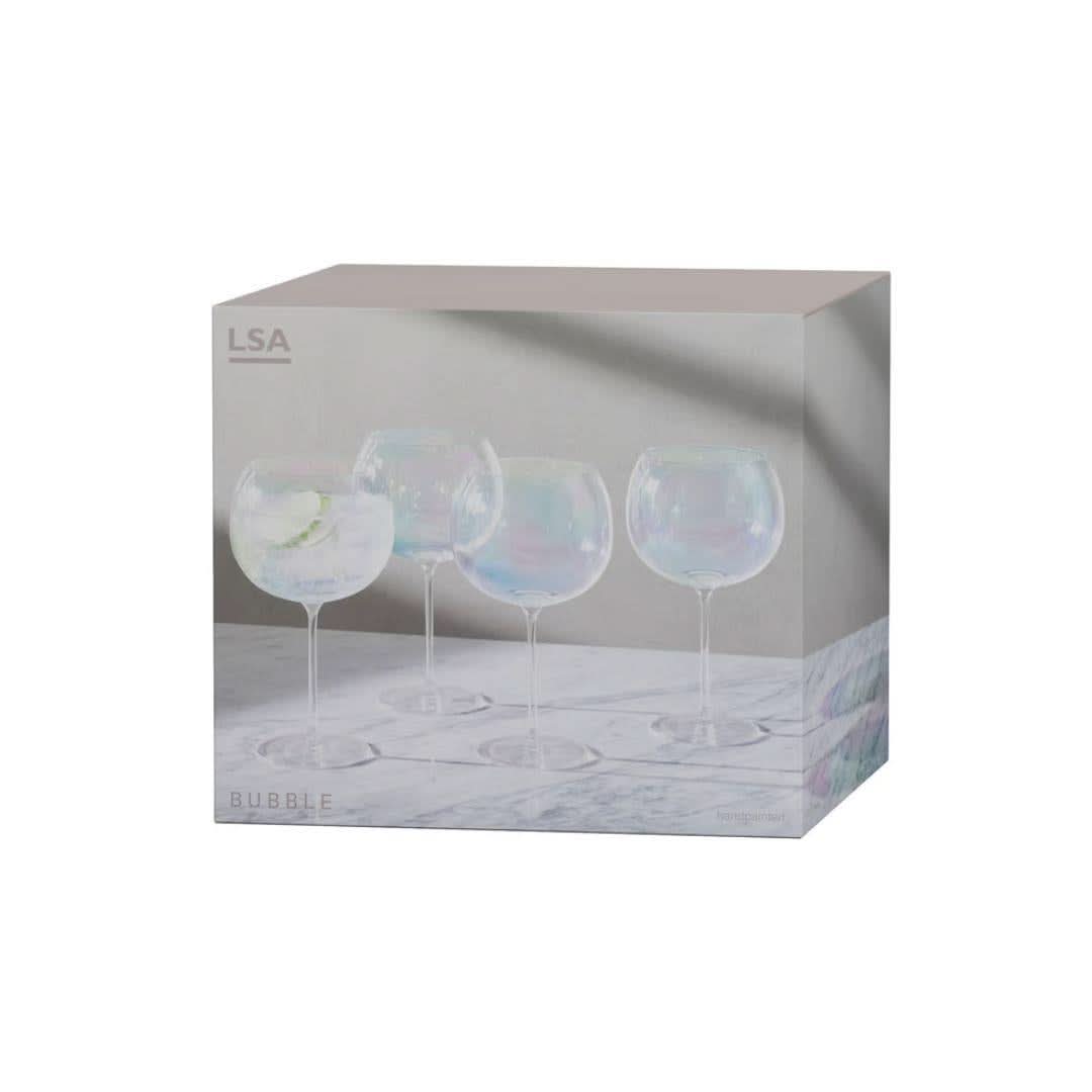 LSA Set of 4 Bubble Pearl Lustre Stemmed Balloon Glass Goblets 680ml