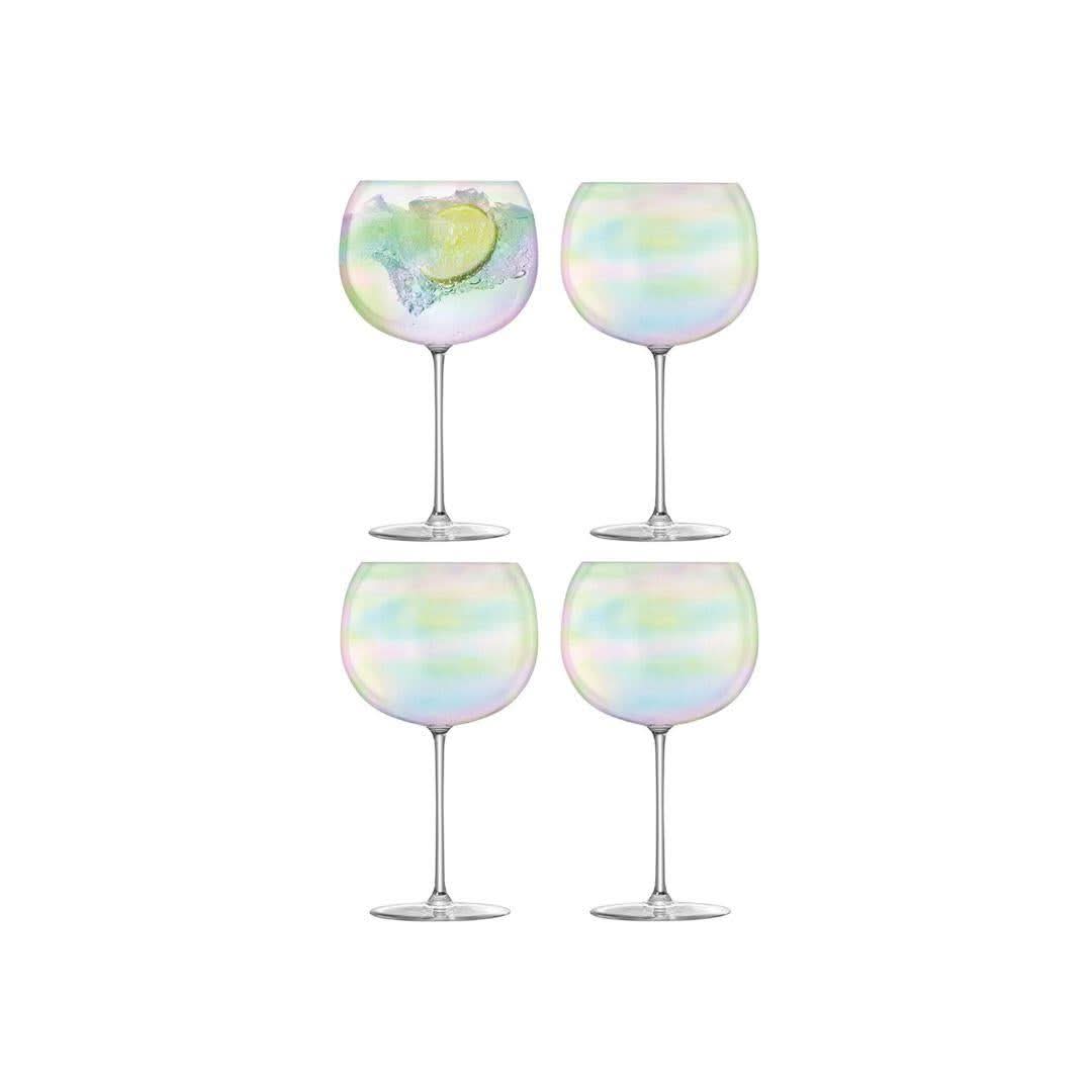 LSA Set of 4 Bubble Pearl Lustre Stemmed Balloon Glass Goblets 680ml