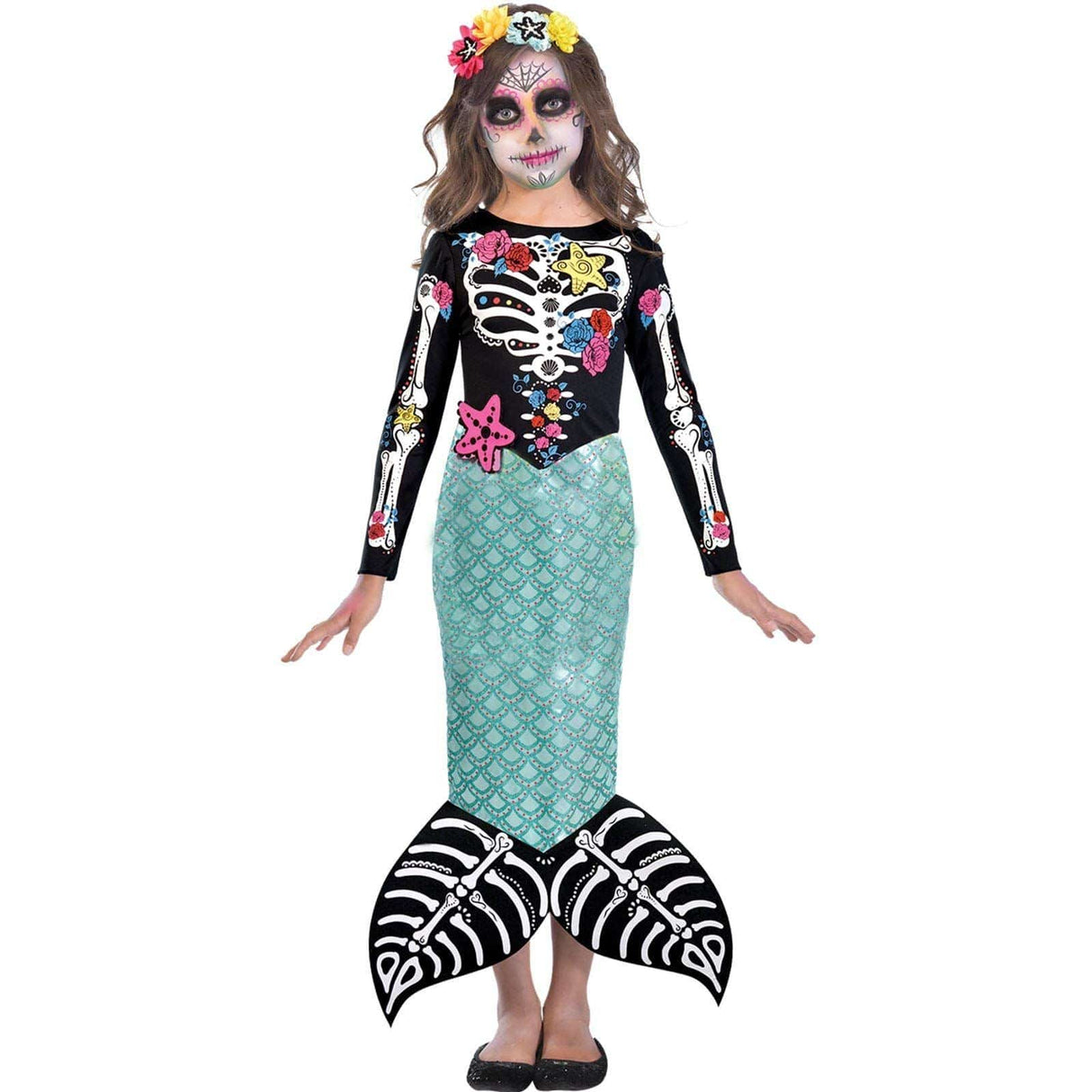Girls Day of the Dead Mermaid Costume - 10-12 Years