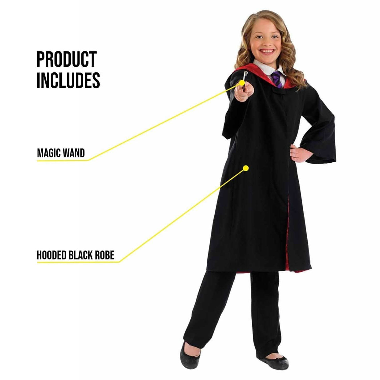 Child Wizard Cape and Wand Set - L