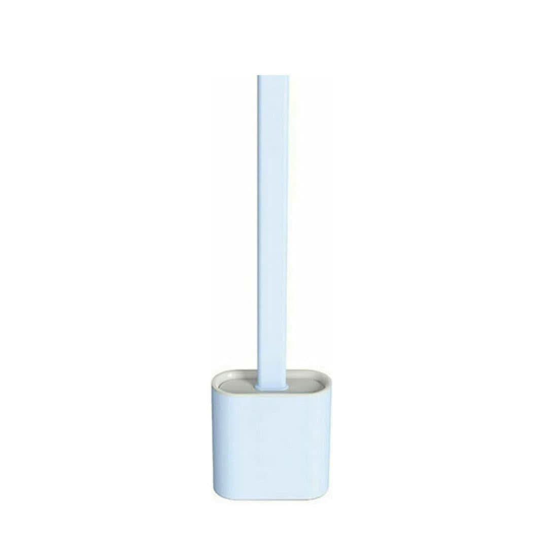 Silicone Toilet Brush and Holder TPR None Slip Long Plastic Handle Blue