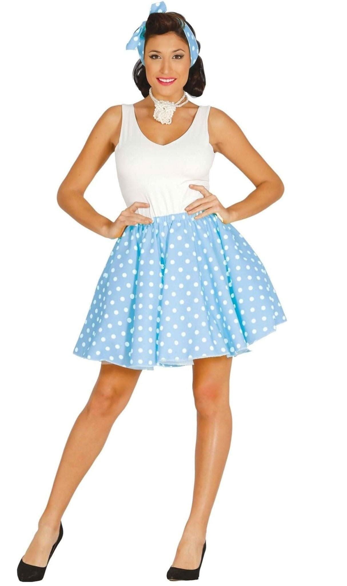 Women's Sky Blue Polka Dot Pin Up Costume - L