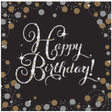 Fancy Dress sparkling birthday napkins with Happy Birthday text and gold silver confetti decoration