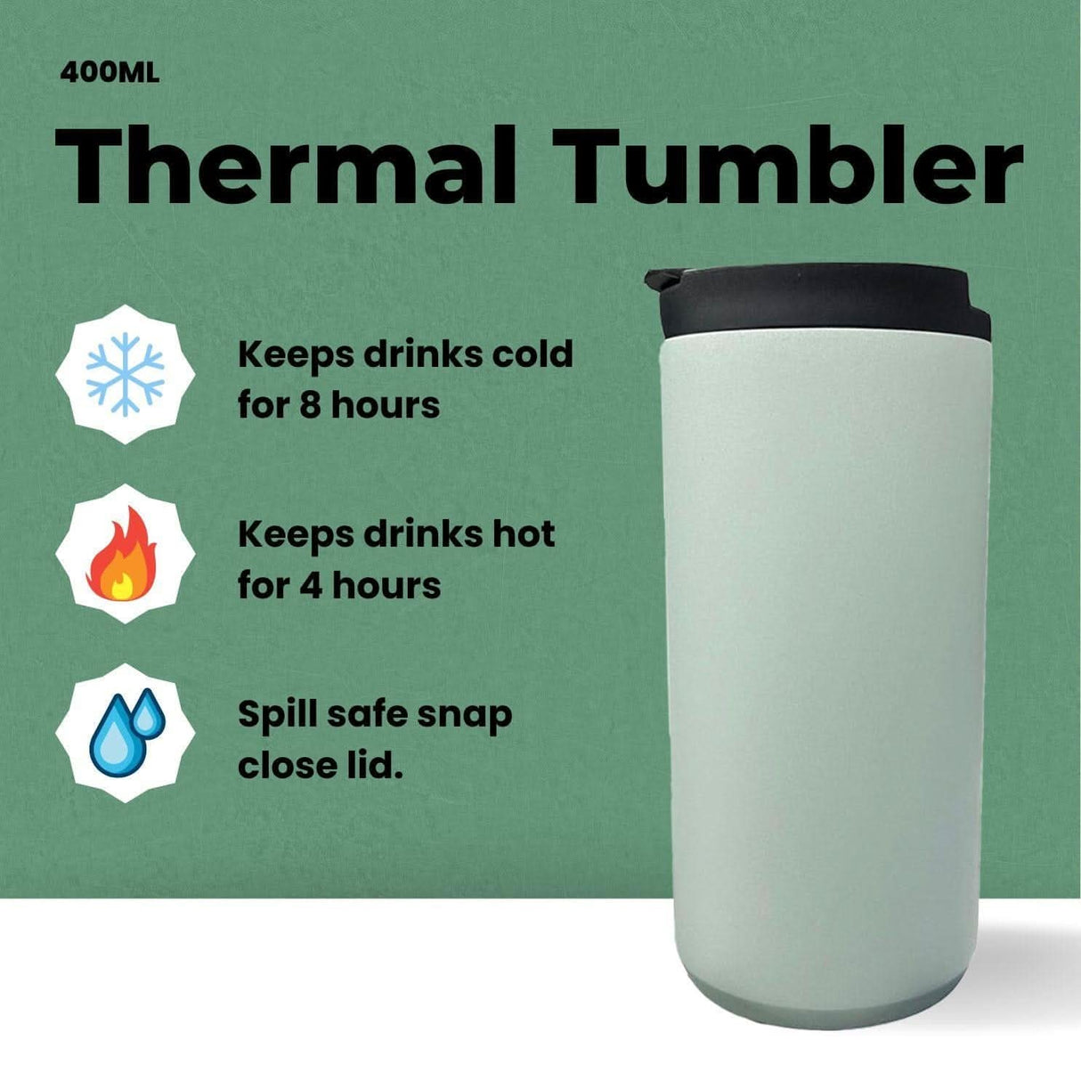 Rewind 400ml Stainless Steel Thermal Mug – Sage Green
