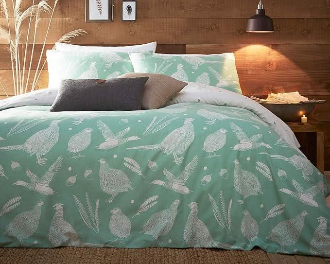 Creative Cloth Moorland Birds Superking Reversible Duvet – Green