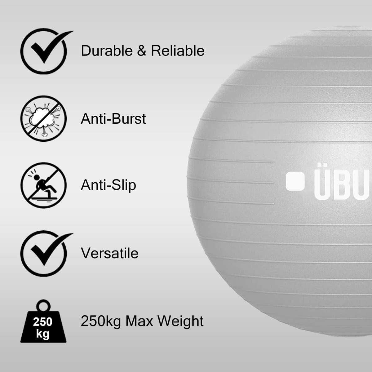 UBUNG 65cm Anti-Burst Fitness Ball with Pump – Light Grey