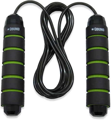 Calitek adjustable skipping rope with black and green cushioned handles for comfortable grip