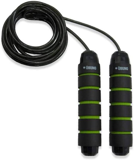 Calitek adjustable skipping rope with black and green foam handles for comfortable grip