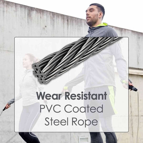 Calitek adjustable skipping rope with wear resistant PVC coated steel cable, ideal for fitness workouts