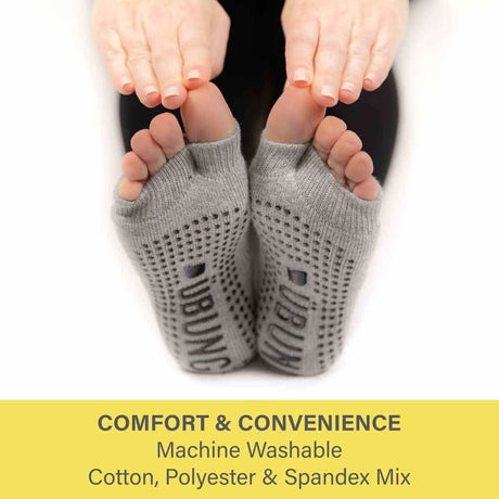 CLICKK Home Store grey non slip yoga socks with open toes and grip dots for comfort and convenience