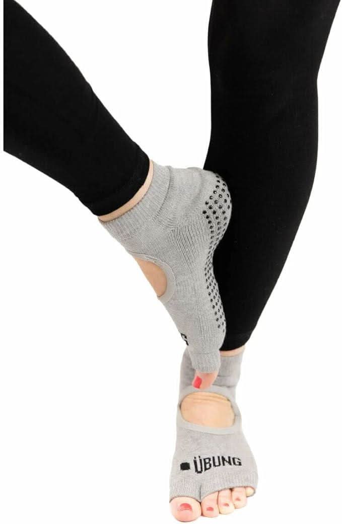 Ubung Grey Yoga CAL173 Non Slip Open Toe Socks Packs of 12 Size 4-9 UK Size